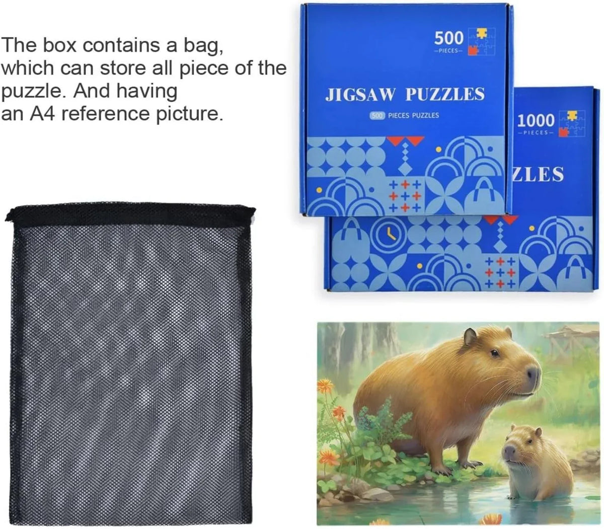Exercise for Kids Brain Material 1000 PCS Wood Paper Game Gift Family Zigsaw Puzzle, Composite Bag, Parents Puzzle Jigsaw Fun for Adults, with Family Friends Storage Challenging Capybara