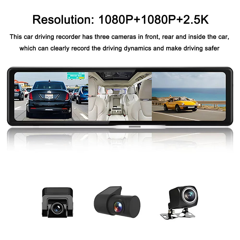Screen 2.5k Car Andoer Rearview Mirror Car Car Dash Cam Bt Clear 2.5k Car Car Bt Video 2.5k Mirror 2.5k Camera,3 Screen Rearview Bt Cam Touched Camera Car 12in Cameras Clear 12in Mirror Dash