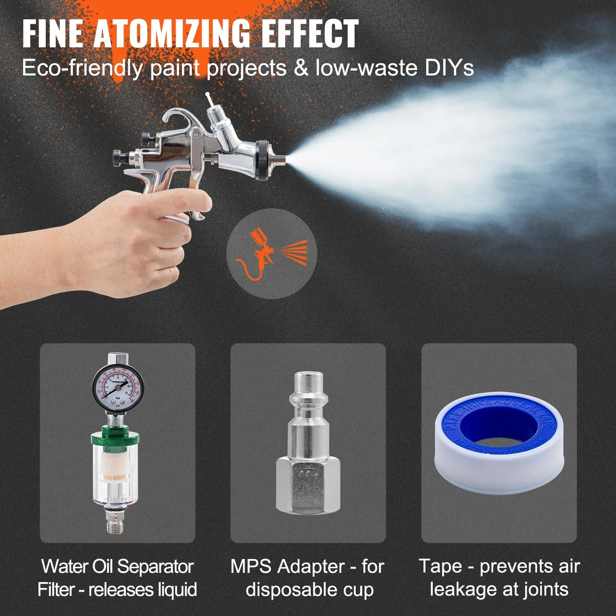 Nozzle LVLP Kit Gun Gravity Air Feed 1.3/1.4/1.8 Gun Spray Paint mm VEVOR