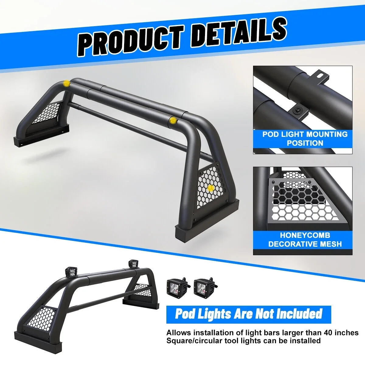 Bar For Sport silverado/GMC 2019-2023 sierra Rack Truck Bar 62.9-74.7" Bed Chase Fit 1999-2013 and Chevy Adjustable Roll