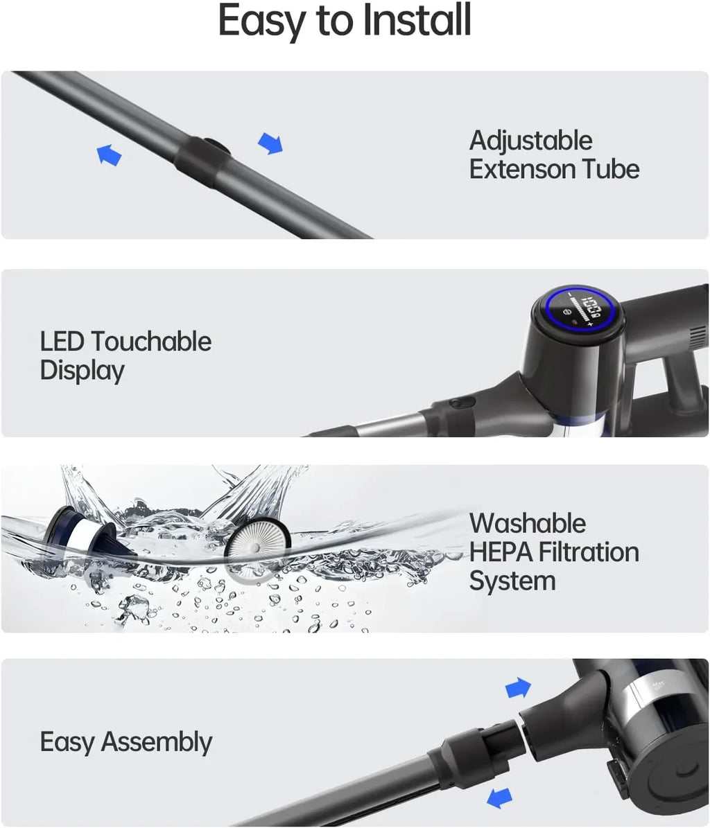 and Mins Home Carpet, Hardwood Stick for Cordless 50 28KPA, Vacuum Vacuum RunTime Cleaner 7 Modes, Cleaners Floor Cordless Pet with Cleaner Power Hair Vacuum