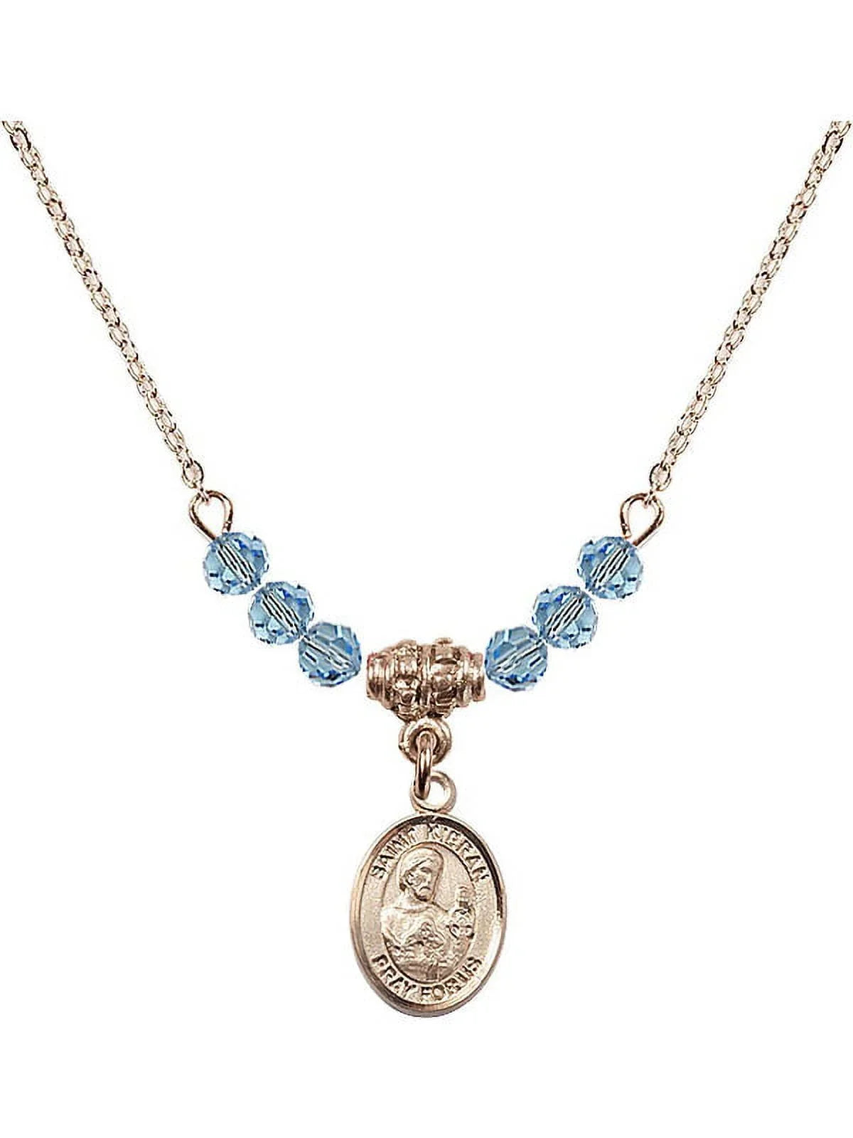 Beads Month Kieran Plated Necklace 18-Inch Saint Gold Stone and March with Birth Charm Blue Hamilton 4mm