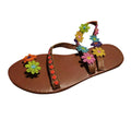 Ladies Sandals Wedge Women Designer Rhinestone Flower Flip Printing Sandals Sandals Summer Toe Fashion Sandals Breathable Flop Sandals 9 Size Low Women Round for Flat Summer for Women Strap Womens