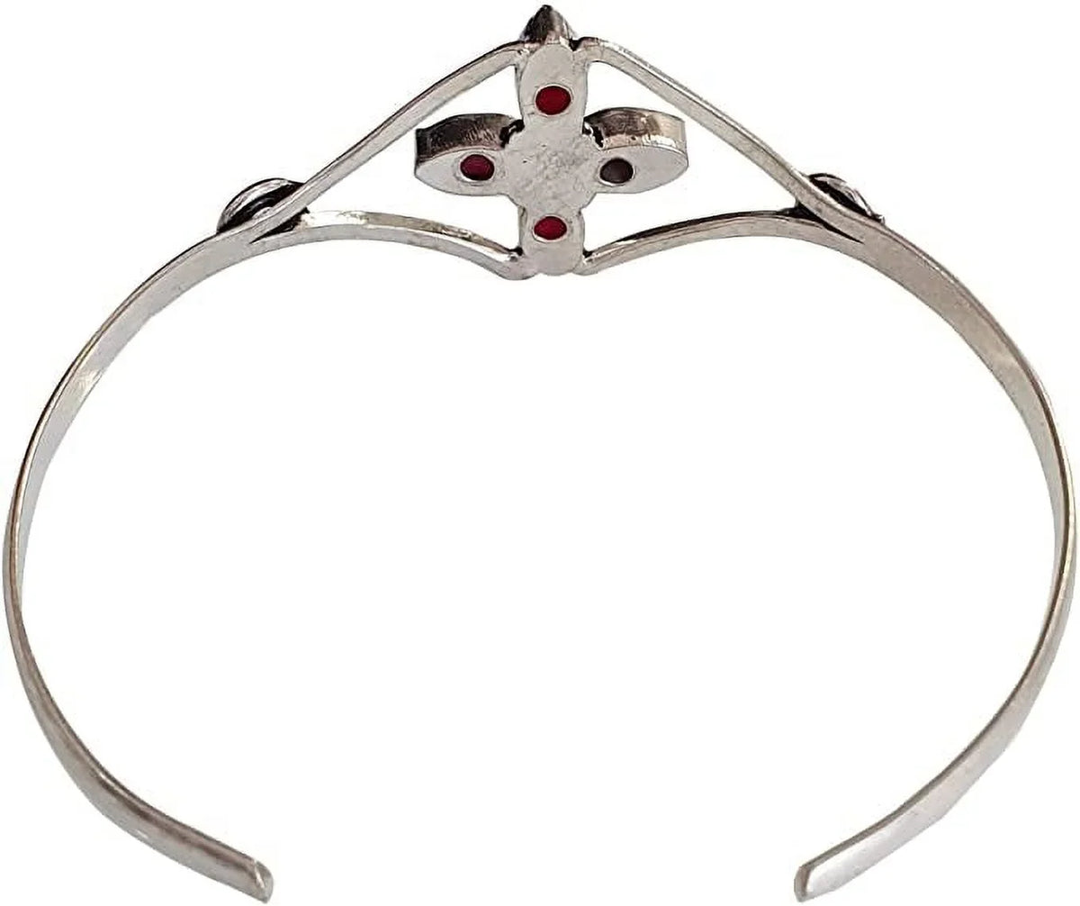 Bohemian Ruby Bracelet Handmade Gemstone Natural Women, Boho Plated Bracelet, Cuff for Designer Party Red Design Fashion Jewelry Tribal Modern Silver