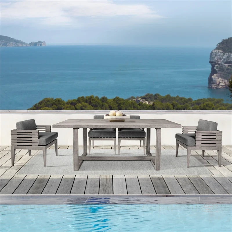 Eucalyptus Piece Set Island Live Edge Outdoor Dining 5 in Glendora and Rope