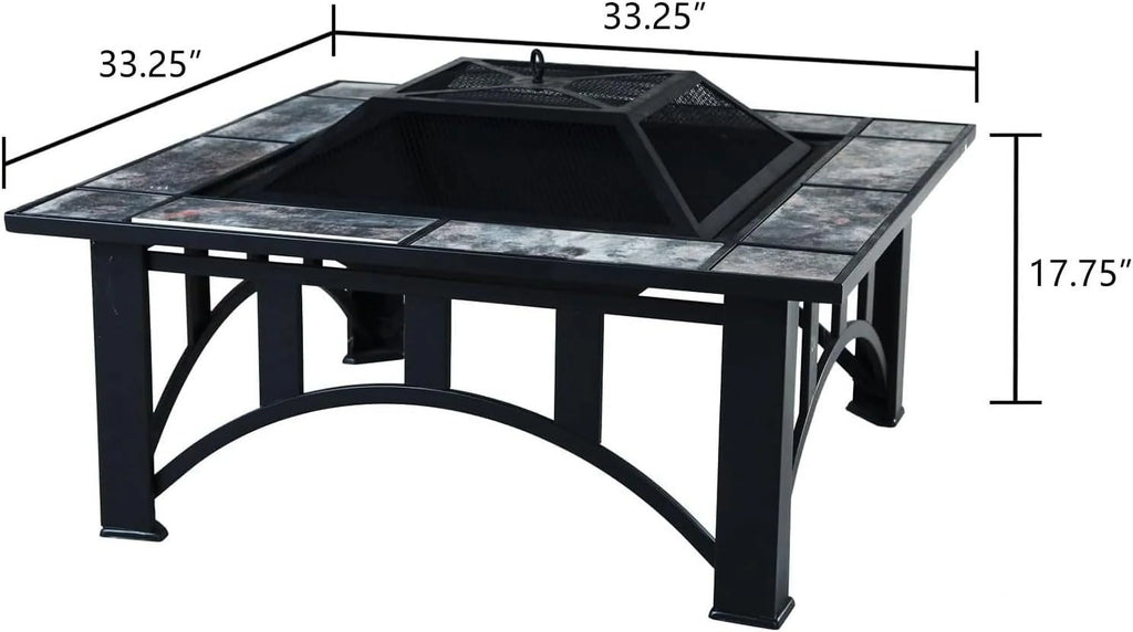 Marble Screen Tabletop Tile Heating, Spark with Patio Bonfire,Camping,Outdoor Square for Burning 35'' Wood Poker Grand Pits Fire and for Patio Fire Outside Tables