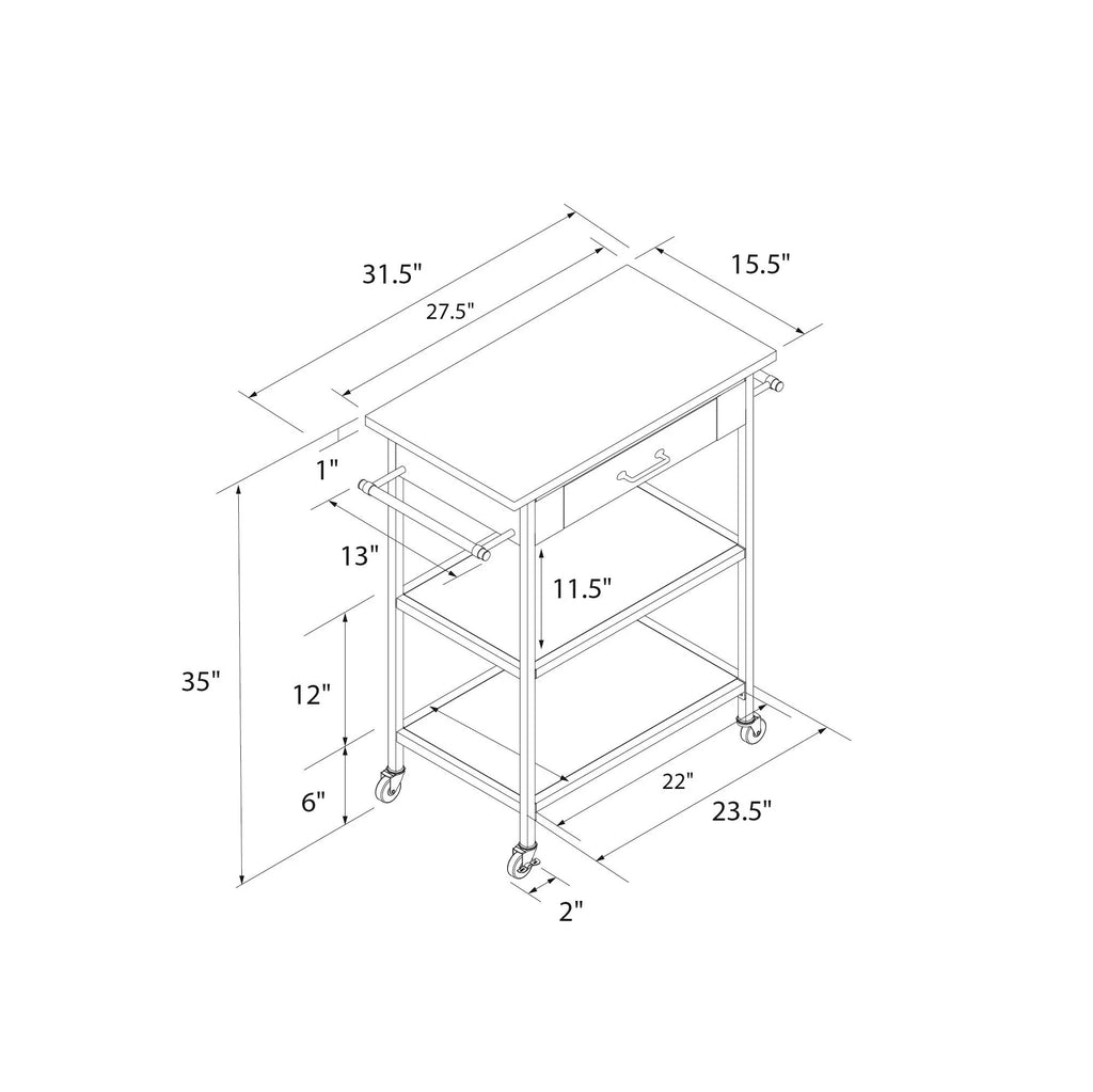 Brown Metal Counter Kitchen Black Storage, Stainless Pantry Cart, Top, Frame, DHP Steel Kane