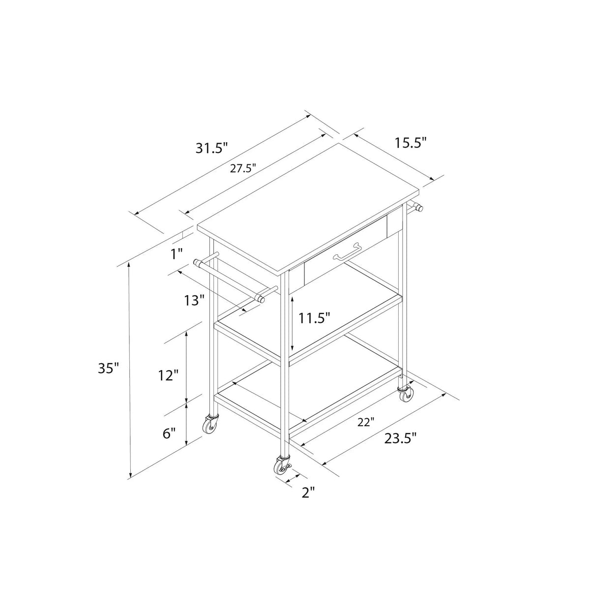 Brown Metal Counter Kitchen Black Storage, Stainless Pantry Cart, Top, Frame, DHP Steel Kane