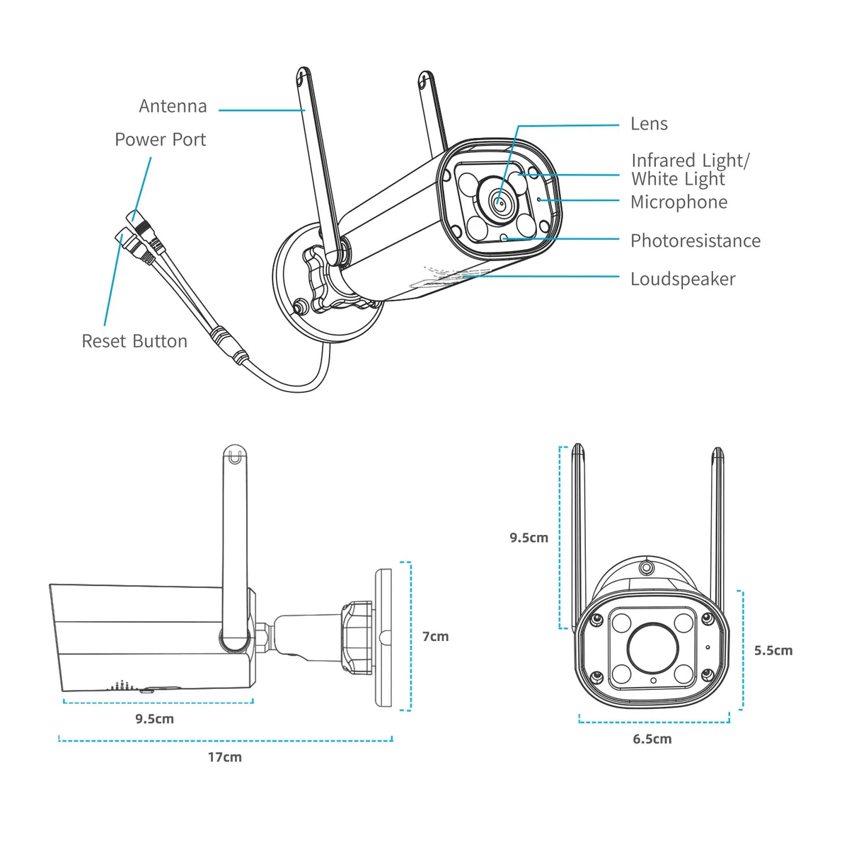Connector SC27 Surveillance Wireless Bullet Camera Outdoor with Camera Monitor System Toguard Security CCTV 2K/3MP WiFi 7"
