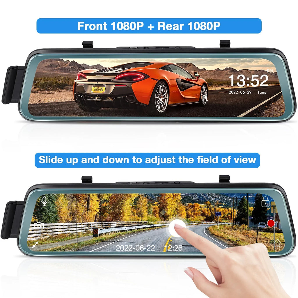 Mirror 10' Angle Cheefull Wide Rear ' Monitor Backup ViewFHD Dash w Parking Camera Rear Mirror Touch Cam Camera Front G-Sensor, Screen 170° and Recording, 1080P Loop Full