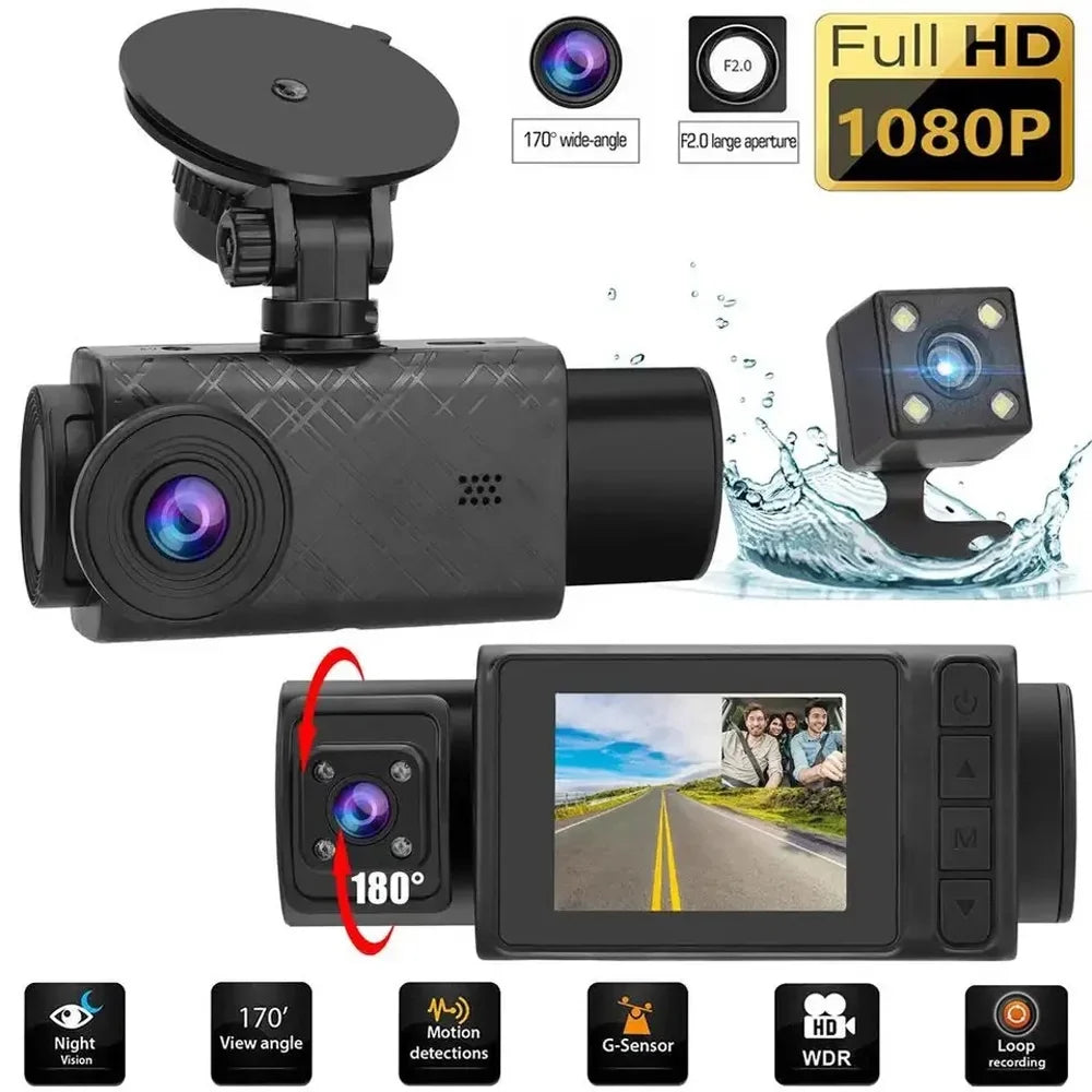 Recorder Car Recorder 2in Driving Anself 3 Cameras Multi-Language Car Dash Cam Clear Recording Mirror Auto Video Rearview Safety Car