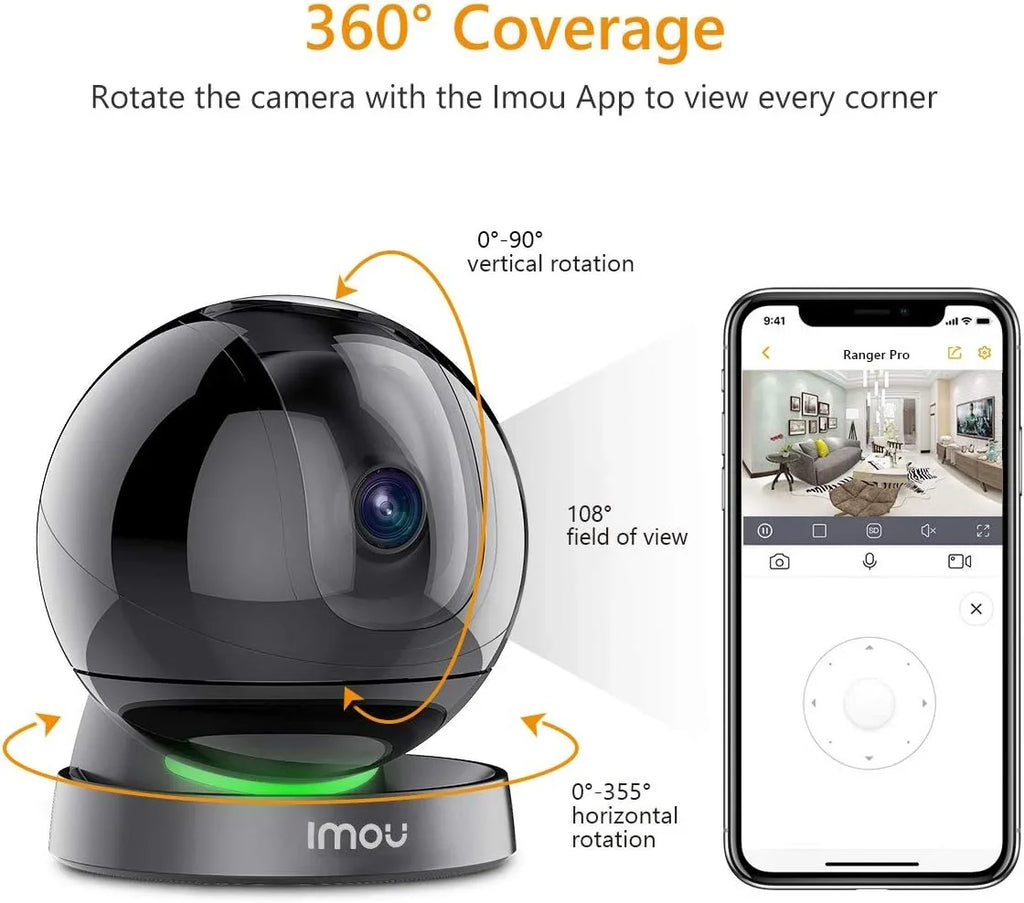 Audio, Camera Rex & Spotlight Degree Camera Camera 1080P Siren Port, Only) Vision, Smart Tracking, Smart 2-Way Imou View Indoor and Detection, Security with (2.4G 2MP Ethernet WiFi Sound 360 Night