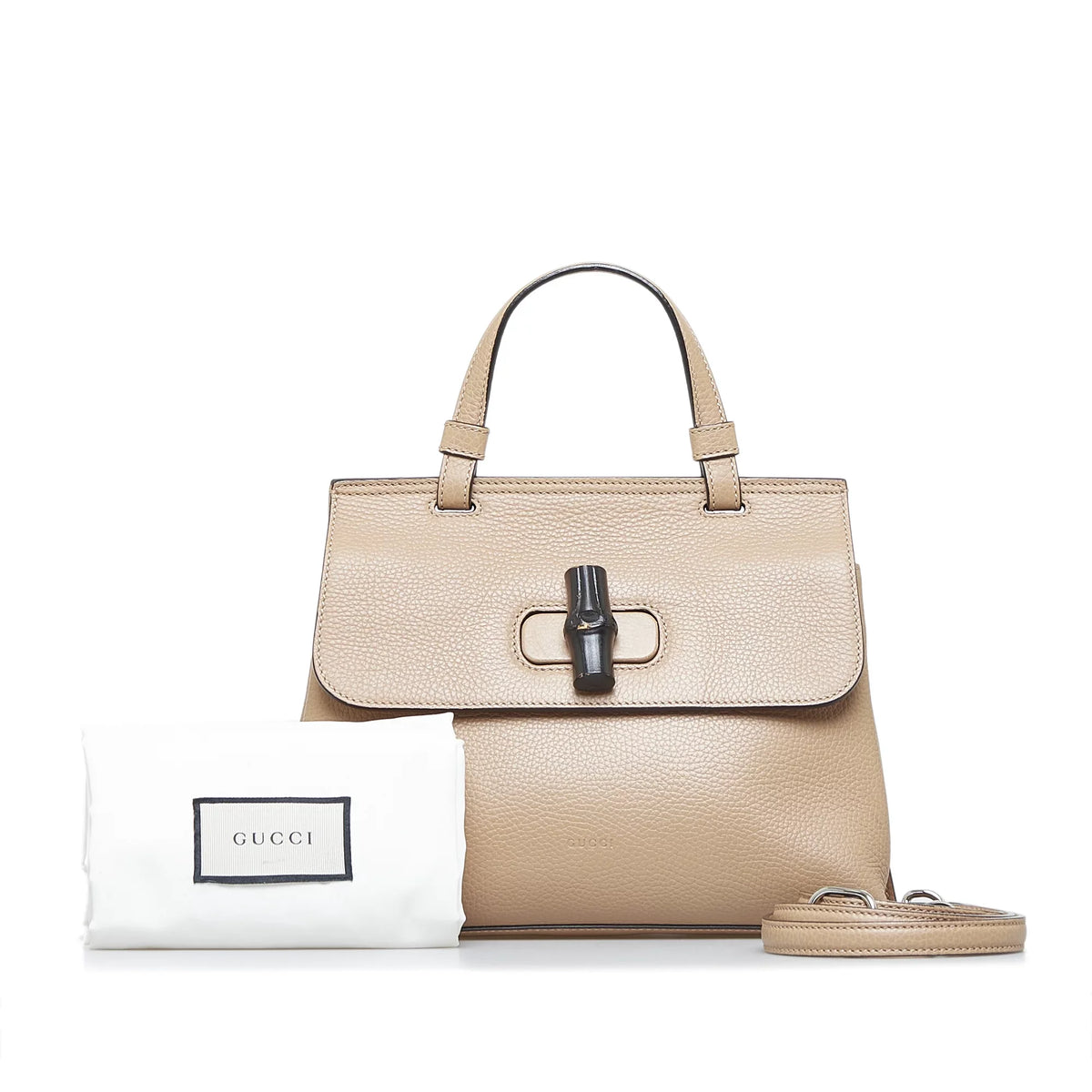 Leather Daily Pre-Owned Satchel Calf (Good) Medium Gucci Brown Bamboo Authenticated Unisex