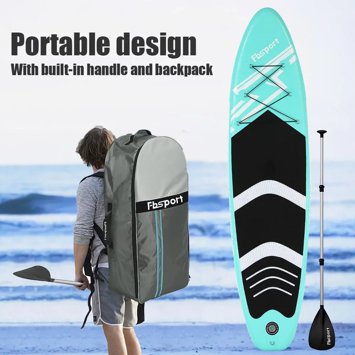 Stand 10 Non-Slip with Inflatable Paddle Green Standing Ft. Bag, Carry Brushed Stance, Board up FBsport Wide Boat, Complete Control, Thickening Deck, and Surf Accessories