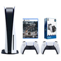 Version Disc Souls Console Charge Surge Demon's Controller Extra Sony 5 Controller, Dock with Playstation and Dual White Bundle
