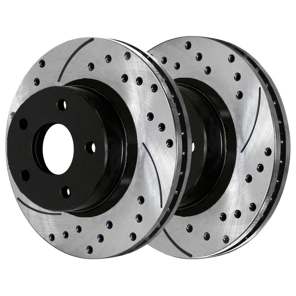 Brake of and for Rotors AutoShack Jeep 2 Chrysler 200 Mitsubishi Caliber Slotted Black FWD Front Pair Replacement Dodge Sport Compass Drilled Outlander Patriot Side PR63040LR Avenger Driver Passenger