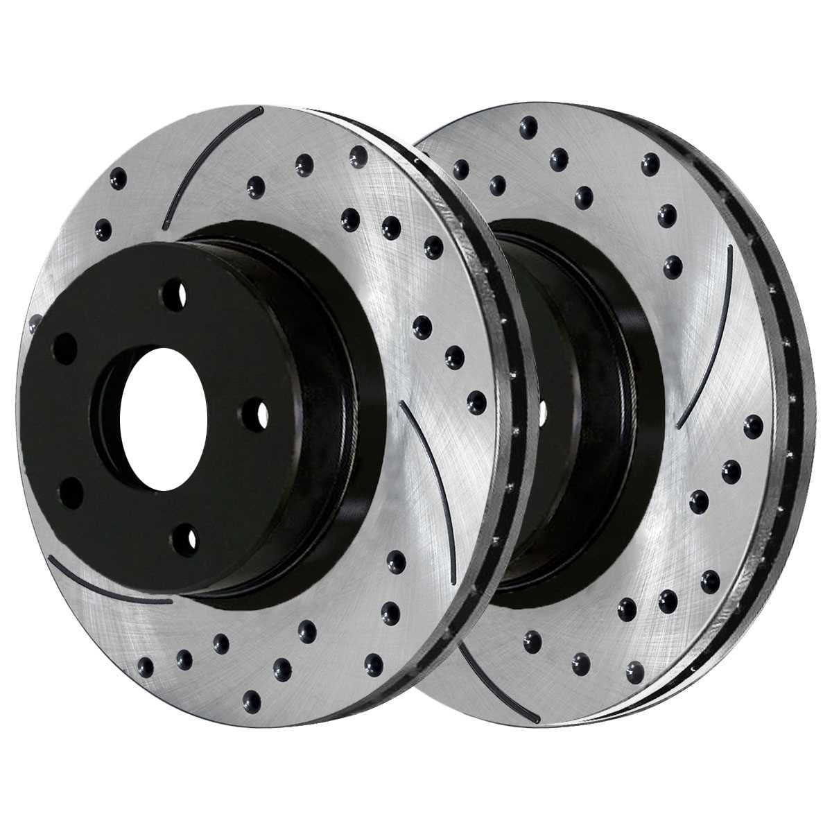 Brake of and for Rotors AutoShack Jeep 2 Chrysler 200 Mitsubishi Caliber Slotted Black FWD Front Pair Replacement Dodge Sport Compass Drilled Outlander Patriot Side PR63040LR Avenger Driver Passenger