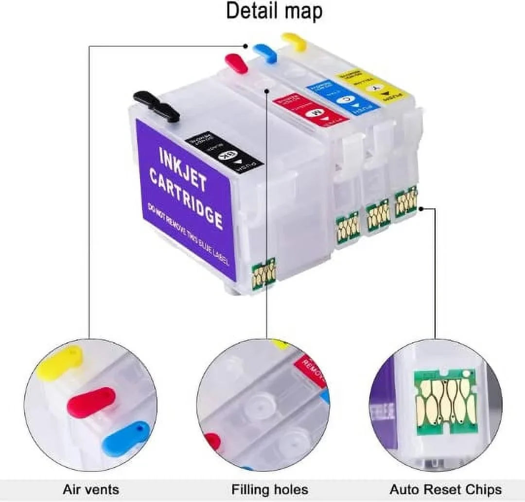 212 4105 with Printing for Chip Single-use XL Fit WF-2850 WF-2830 Epson Empty Pigment, DTF Sublimation Cartridge Ink for Printer Conversion Cartridges Ink Dye, 212XL XP-4100