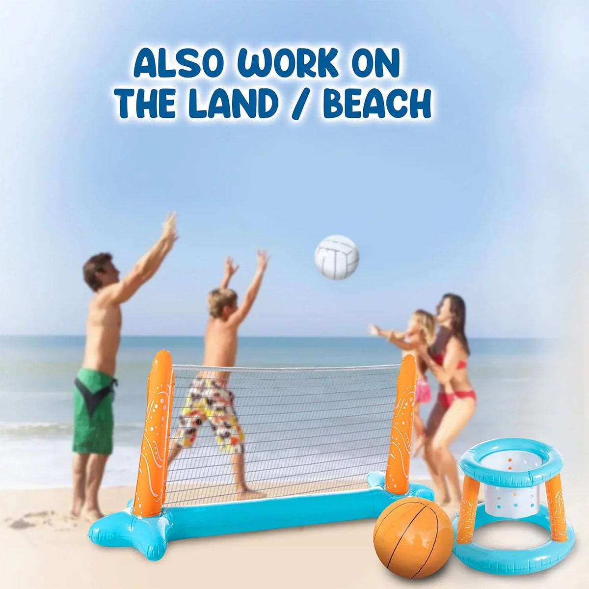 Basketball Adults, for Inflatable Blue with Family Net Fun Swimming Outdoor Pool 2 Court Basketball Ball, Marigold & Hoops Volleyball Volleyball Kids, | Game Light