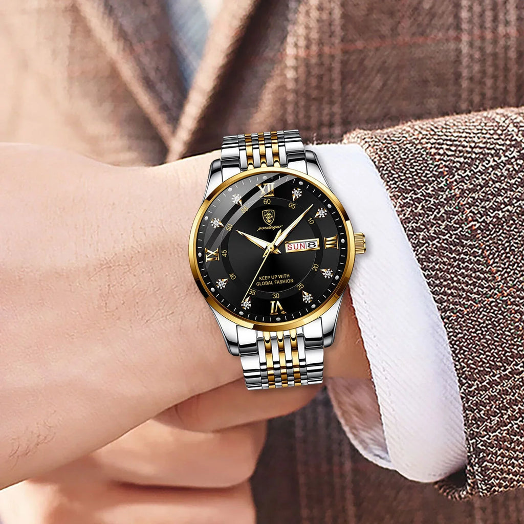 Steel Waterproof Relojes Watch Men's Stainless Quartz De Classic Hombre Luminous