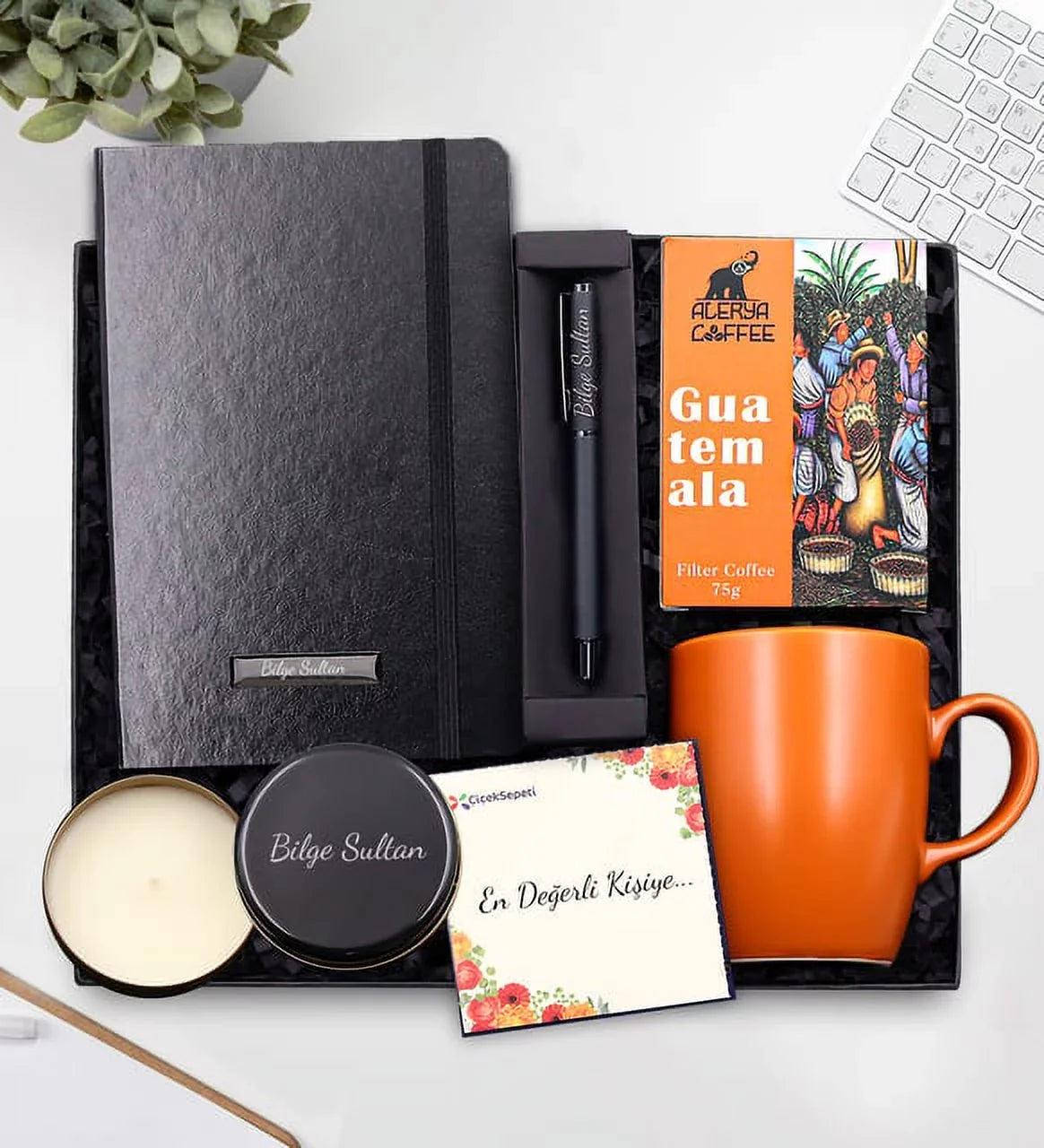 Notebook Coffee Brown Cup Black Roller & Pen Black Candle & Black Filter Boxed Set Metal & Personalized Matte & Guatemala Alerya