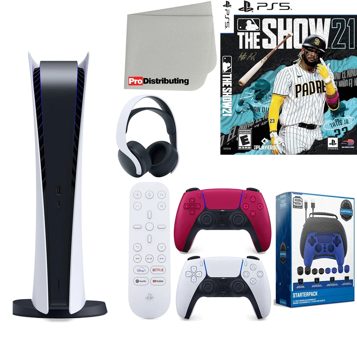 Digital 21, Version Sony with Playstation Controller, Cosmic Red Cleaning Headset, The Cloth Extra 5 Accessory Media Digital) Kit and Show Starter Microfiber PS5 MLB Remote, Bundle (Sony