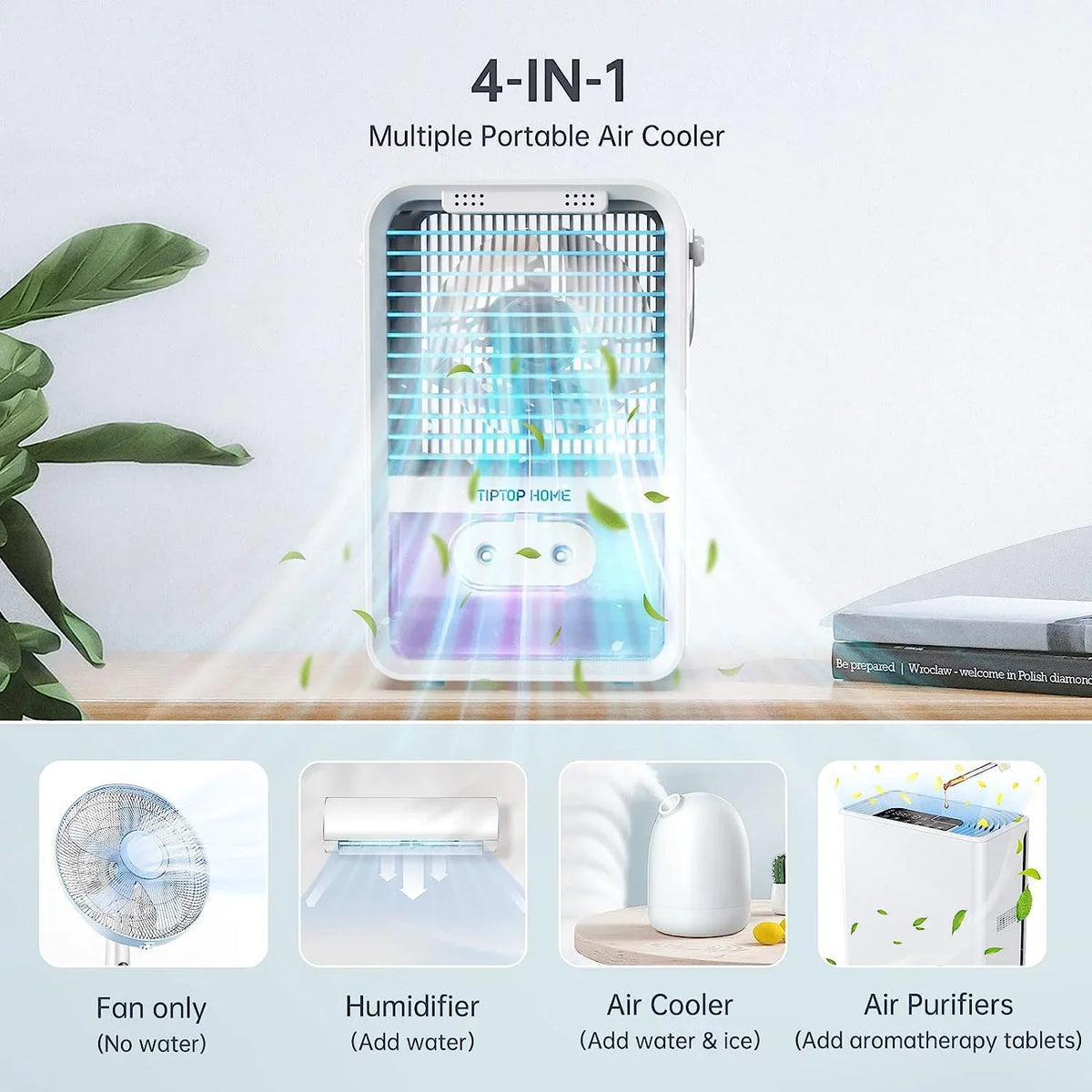Brano AC Cooler Fan Mini Air Misting Speed Fan with Air Rechargeable, AC Personal Fan Conditioners USB Conditioner , Portable Fan, , Desk Portable Air Blue 3 Portable