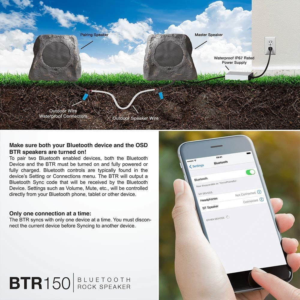 – Weather Sandstone Bluetooth 120W Audio 5.25 Outdoor Brown Speaker Rock OSD Canyon Resistant, inch