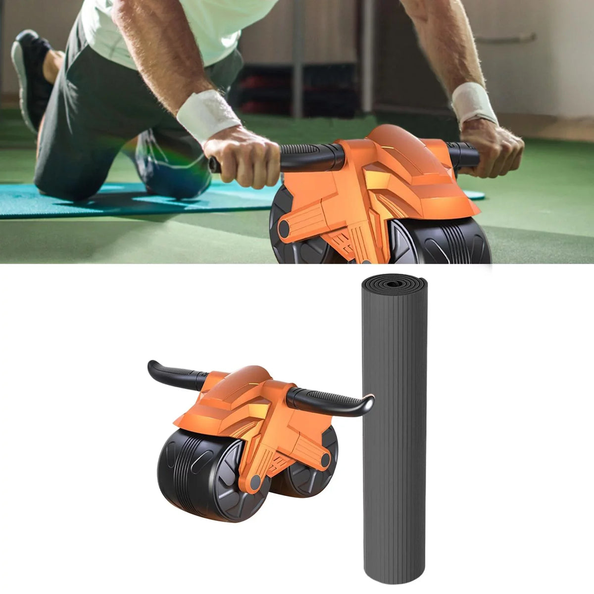 Training Equipment Orange Wheel for Body Abdominal Building with Wheel Abdominal Widened Muscle Workout Roller, Double Double Wheels Mat