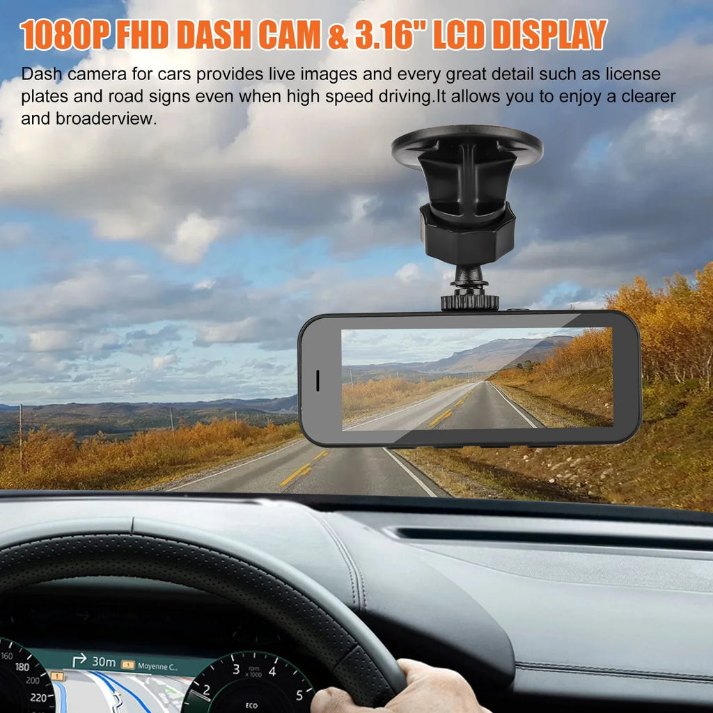 170° 1080P Dual Dual Cam, Detection, Dash and G-Sensor, Camera Dash for 3.16inch Rear Wide Front Black Cars, Camera Angle WDR, Recorder Motion with Monitoring, Display, Dashboard TSV Parking