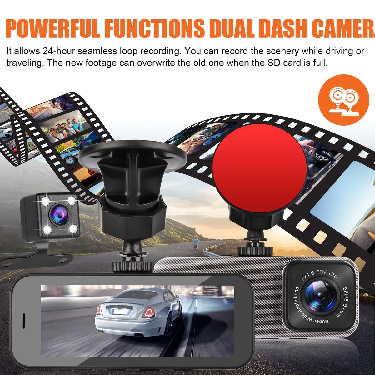 170° 1080P Dual Dual Cam, Detection, Dash and G-Sensor, Camera Dash for 3.16inch Rear Wide Front Black Cars, Camera Angle WDR, Recorder Motion with Monitoring, Display, Dashboard TSV Parking