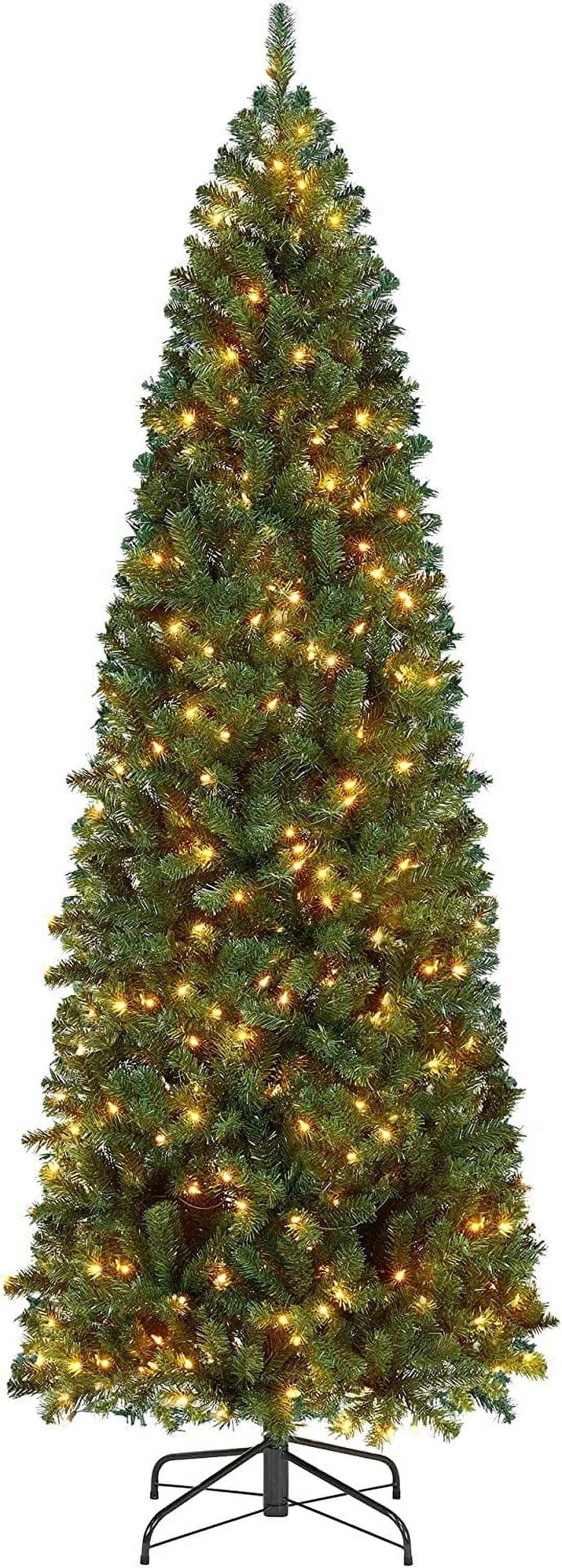 Kingswood Decoration Includes Foldable 7.5Ft Tree Stand Christmas Holiday Tree, Fir Slim Pencil Green Tree Artificial