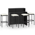 Rattan Patio Dining and Backyard, Black Table Cushioned Outdoor Terrace, Stool 4 Storage for Poly Set Pub, Garden Bar Chairs Set Shelf with Anself Bistro, Piece 5