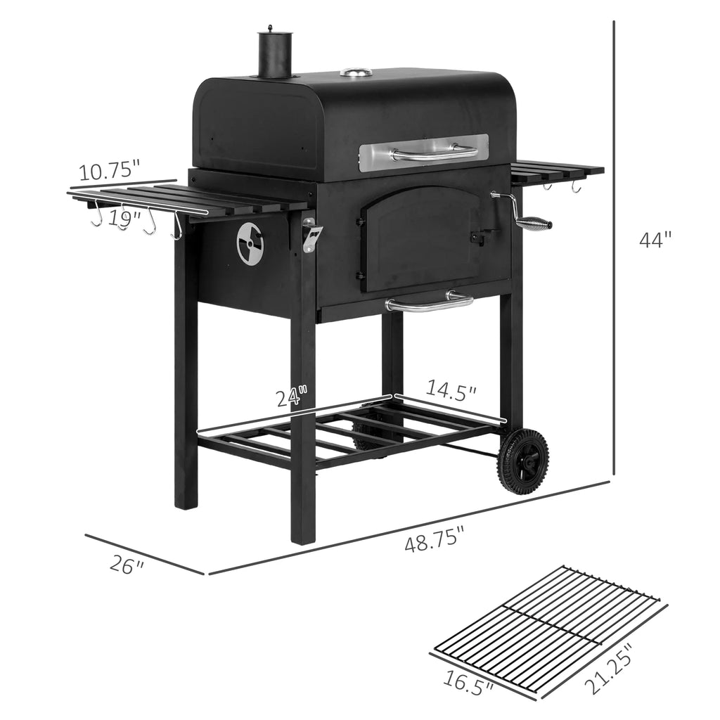 with Wheels & Charcoal Portable Bottle Folding Thermometer, CoSoTower Grill, Camping, Outdoor Shelves, Adjustable Patio, Height, Opener Barbecue Picnic, for with Backyard, Black BBQ