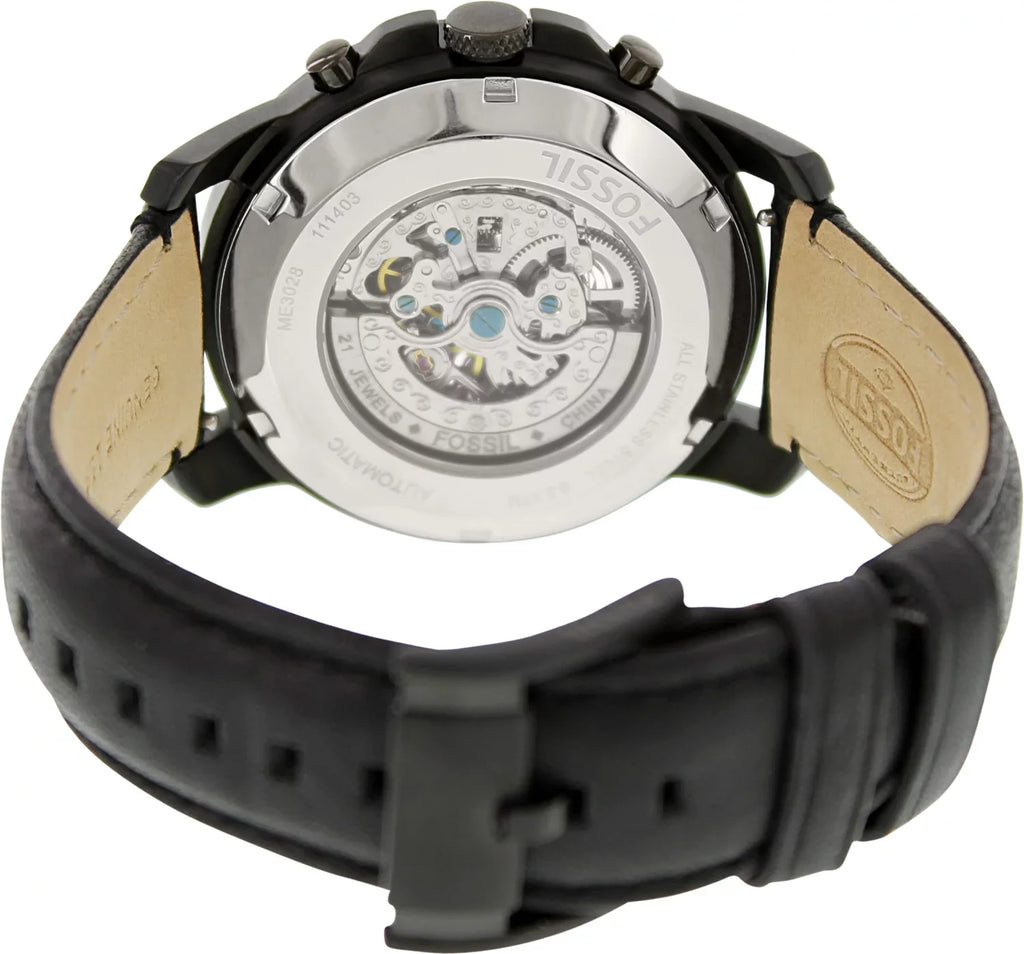 ME3028 Japanese Fashion Leather Black Watch Fossil Men's Grant Automatic