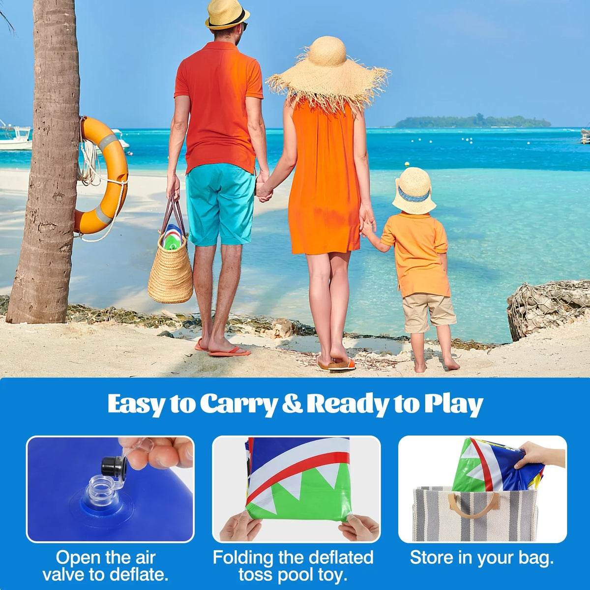 Toss Toys Toy MoKo Inflatable Adults with Blue 8 Summer Games Pool Family Shark Kids Party for Ring Carnival, Floating Sandbag, Water