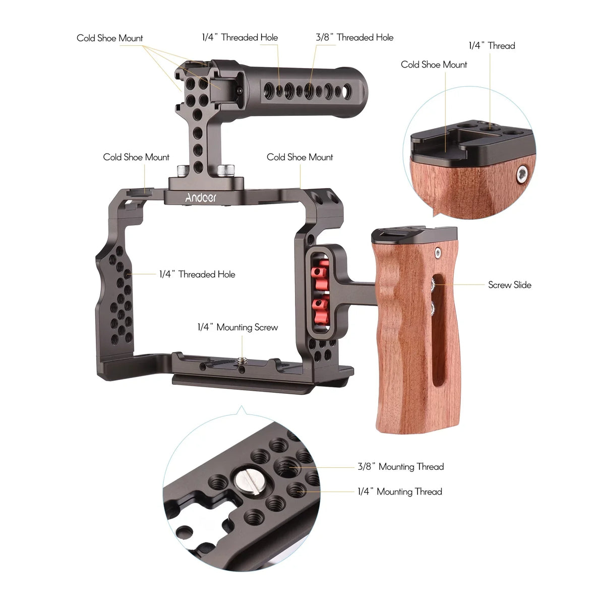 Sony A7 A7III A7R Cage Replacement III/ Video Kit for Grip with Handle Wooden 7299 Alloy II/ Aluminum Rig