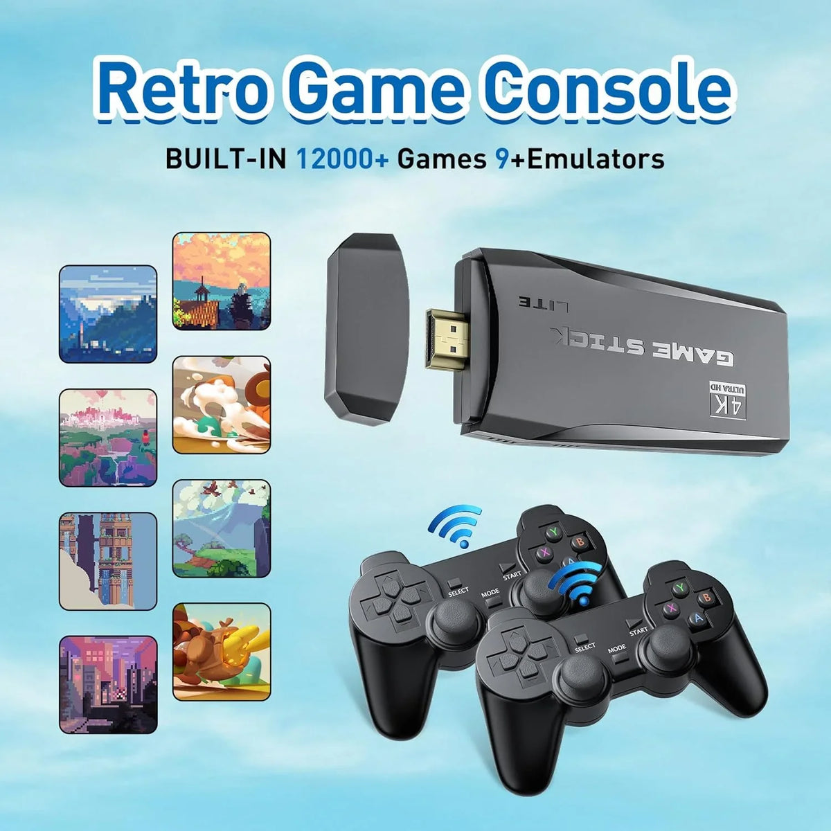 Retro Emulators,Plug for Port,2 Video Emulator Preloaded Games,9 Stick and Gamepads(64G) Classic Wireless Stick HDMI - Support 4K TV,Nostalgia Play 12000+ Console Retro Game Games