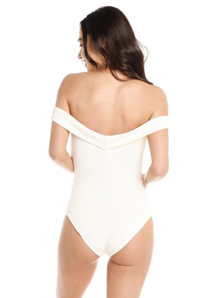 L*Space 6 Anja Piece Swimsuit, Bandeau Lace-Up One US CREAM