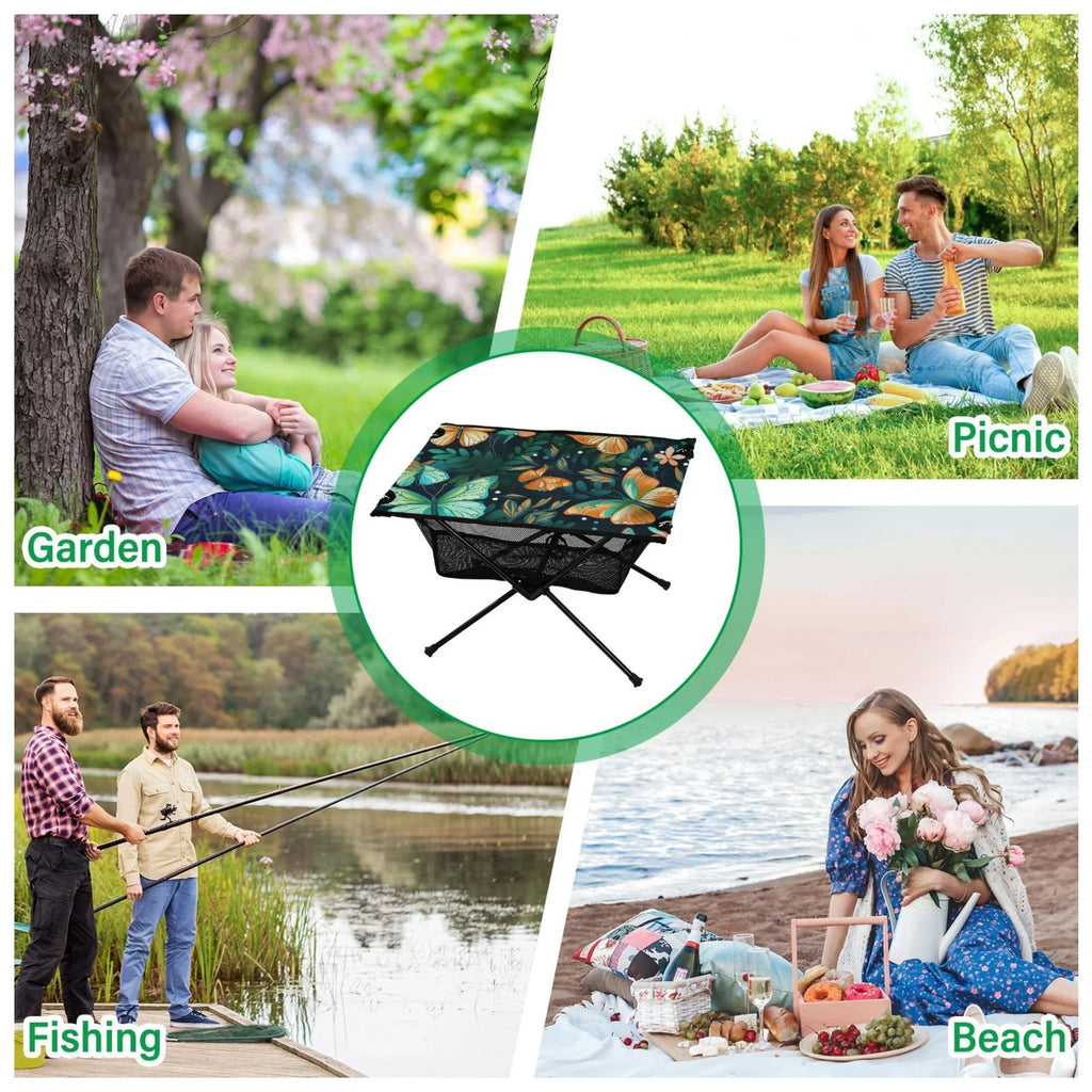 Table Bag Beach with Outdoor Folding Picnic Table Camping Travel Floral Butterfly for Compact Fishing Storage BBQ Table Leave Portable