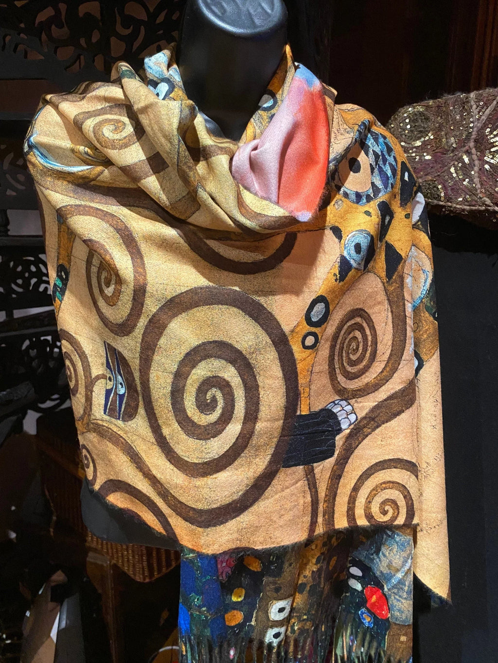 Scarf Cashmere Pashmina Reversible impressionist Wrap Vintage Orange