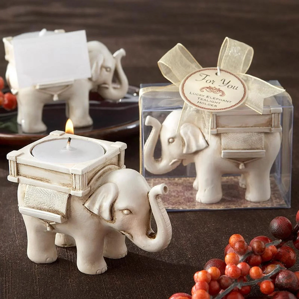 Holder 6 Weddings, Kate Decorations Elephant Showers, for Bridal Party or Antique Finish Party Showers Lucky Gift, Light Favor Gift, of Tea Set Ivory & - More, Souvenir, Aspen Hostess - Baby Guest