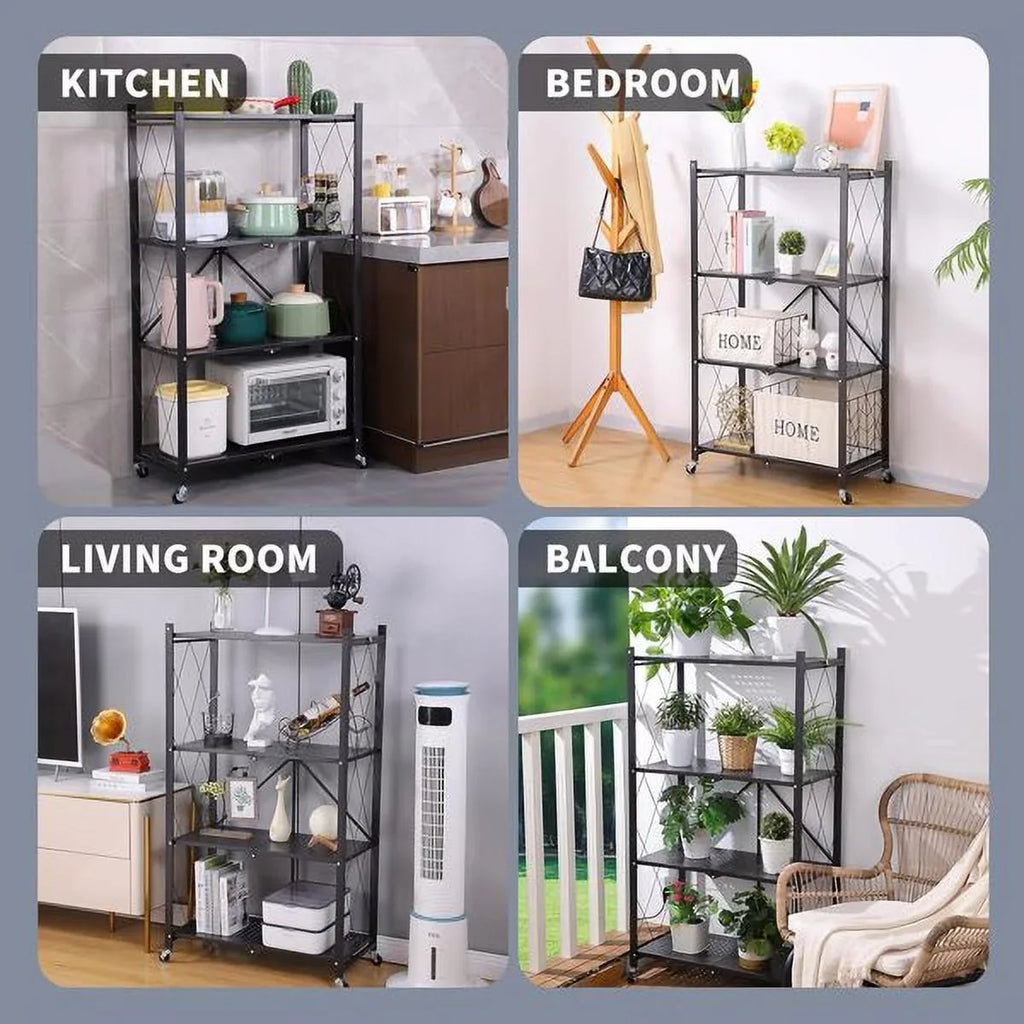 5 Foldable Joybos® Tier Duty Metal with Organizer Heavy Shelves Wheels Black