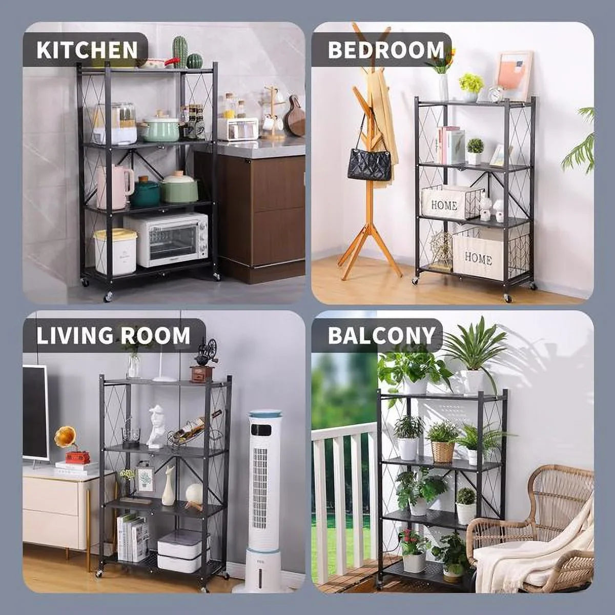 5 Foldable Joybos® Tier Duty Metal with Organizer Heavy Shelves Wheels Black