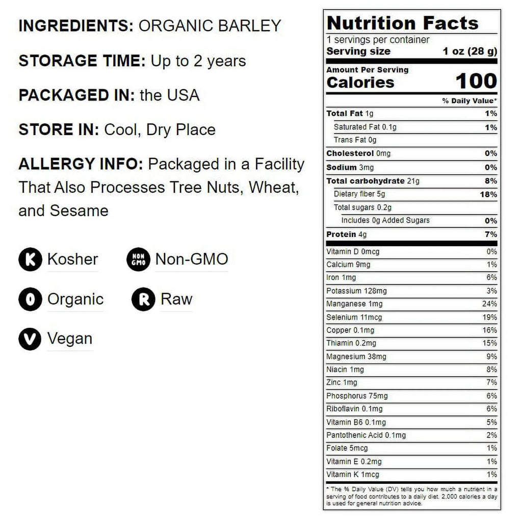 Non-GMO, Grain, – to 2 Kosher, Organic – the USA by Food Raw, Pounds Hulled Bulk Live of Product Barley,