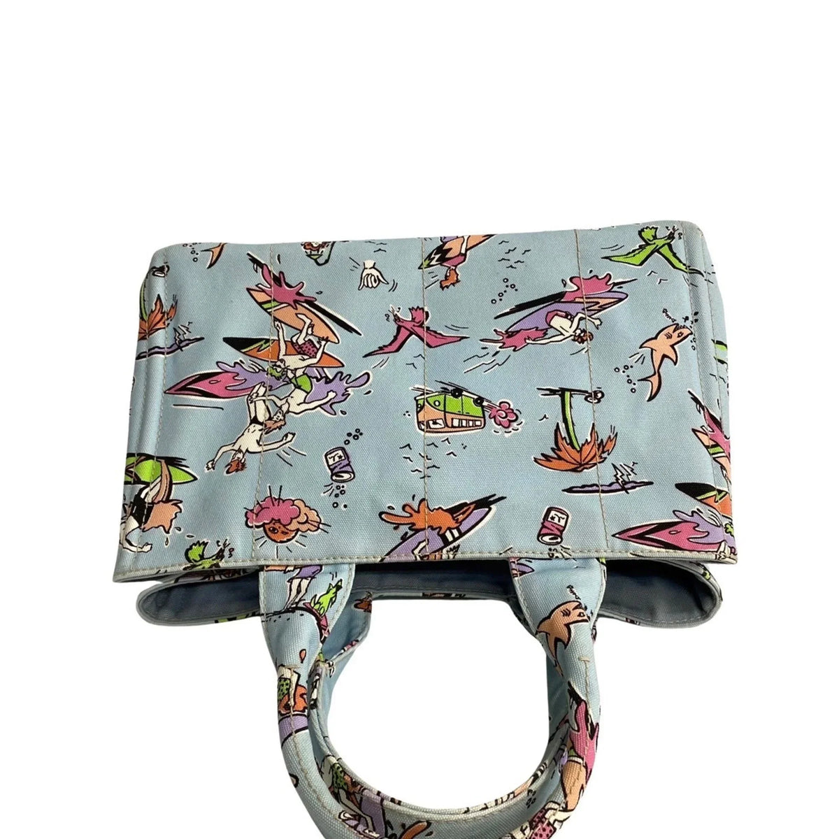 Pre-Owned 25905 Prada Canvas Tote Blue Multicolor Surfing (Good) Handbag Bag Pattern PRADA Triangle Canapa