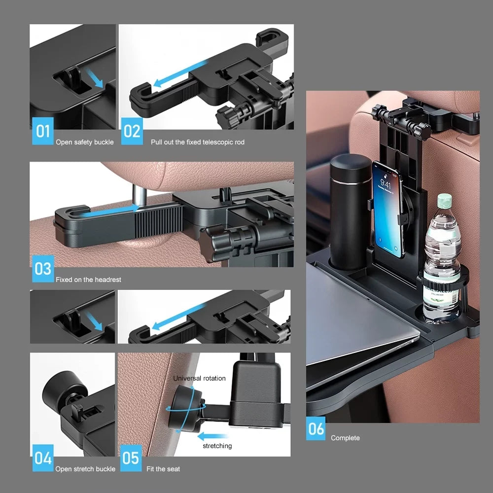Writing, Table Car Working, Multifunctional Eating Phone with Food Car Dcenta Seat for Tray, Table Holder Travel Car Adjustable Black Back Foldable Seat