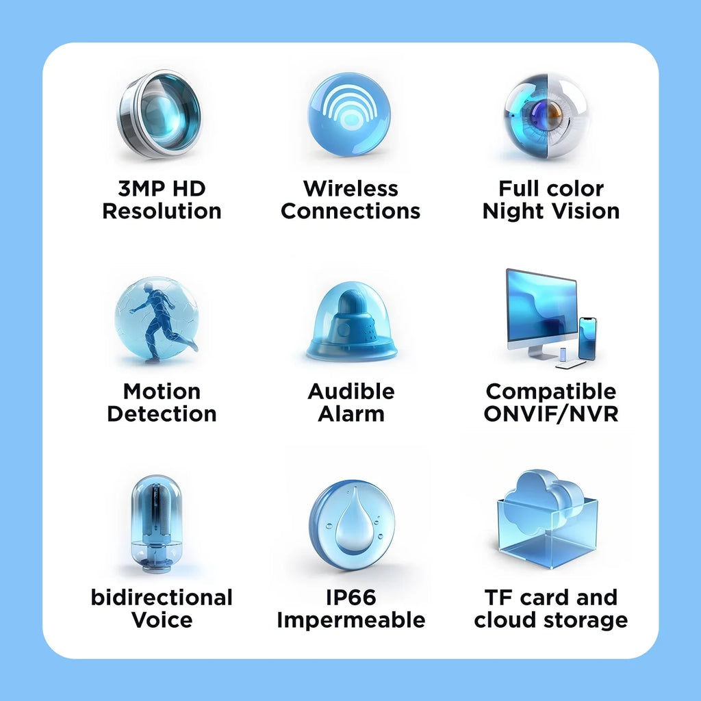 3mp Ultra Camera Night System, Outdoor for Security WiFi Hd Alarm With Camera Security 2k Waterproof 360 Home Vision, with Camera,