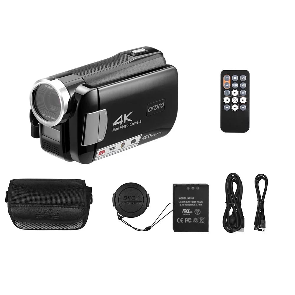 Carevas Zoom Video 4K AC2 3.0 30X Carry Touchscreen IPS Recorder Vision 48MP Camcorder Battery IR with Control Digital Night Remote Inch Digital Bag DV