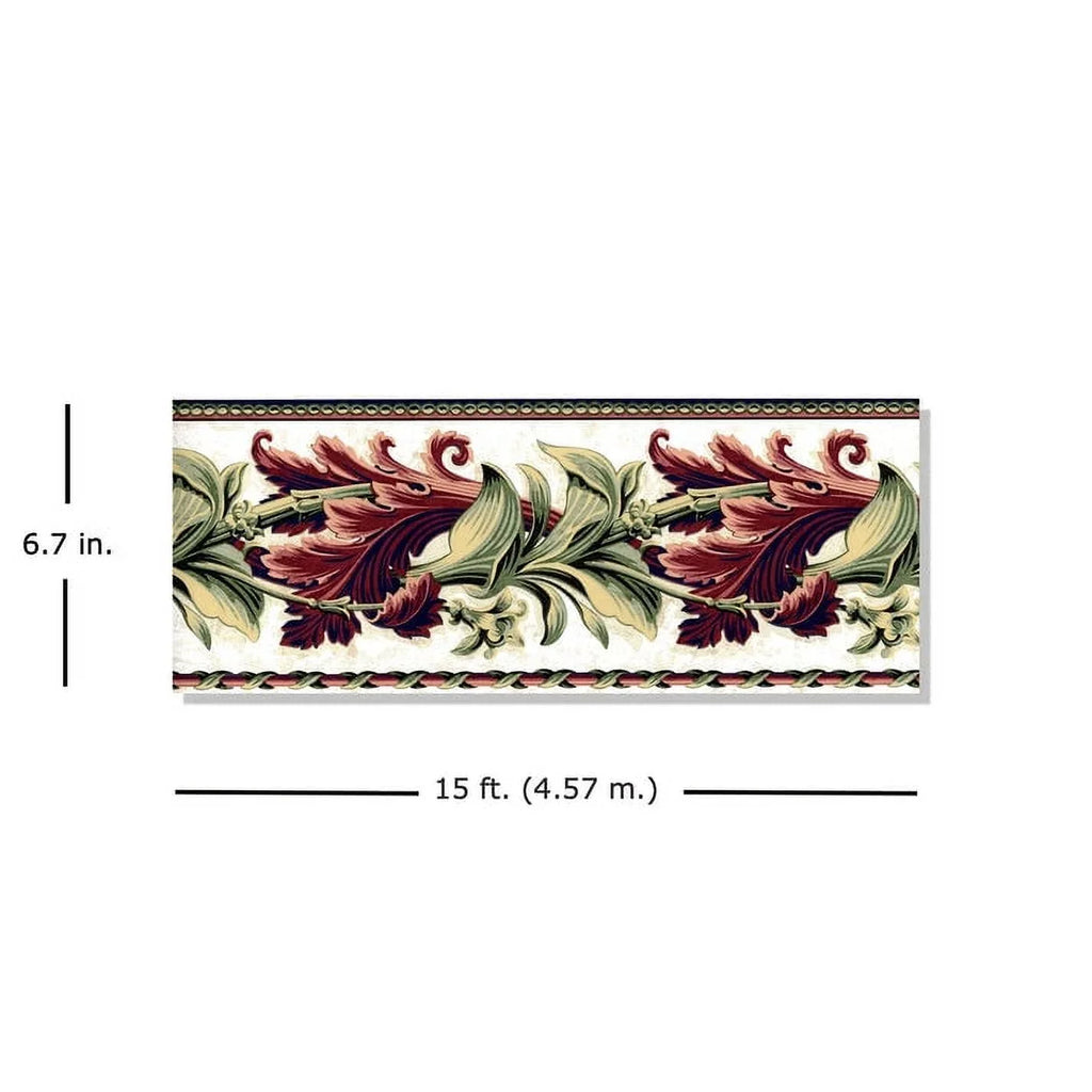 Border Red Un-pasted Green, - L 15' Twist W x 6.7" Designer TRIMZ - Laurel Wallpaper